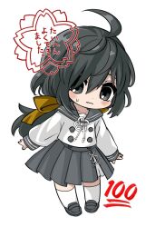 Rule 34 | 1girl, ameyu (rapon), black eyes, black hair, blush, bow, brown bow, chibi, closed mouth, commentary request, full body, grey footwear, grey sailor collar, grey skirt, hair between eyes, hair bow, highres, loafers, long hair, long sleeves, low ponytail, original, pleated skirt, ponytail, puffy long sleeves, puffy sleeves, sailor collar, shirt, shoes, simple background, skirt, sleeves past wrists, solo, standing, sweat, thighhighs, translation request, very long hair, wavy mouth, white background, white shirt, white thighhighs