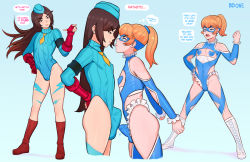 Rule 34 | 2boys, blue eyes, boots, brown eyes, brown hair, bulge, cammy white, cammy white (cosplay), caustic crayon, cosplay, crossdressing, english text, erection, erection under clothes, heart pasties, knee boots, leotard, long hair, male focus, multiple boys, orange hair, original, pasties, penis, penis size difference, penises touching, ponytail, rainbow mika, rainbow mika (cosplay), street fighter, trap, trap on trap, yaoi