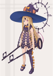 Rule 34 | 1girl, abigail williams (fate), abigail williams (second ascension) (fate), areola slip, bad id, bad pixiv id, bare arms, bare shoulders, black footwear, black panties, black thighhighs, blue eyes, bow, charm (object), closed mouth, dual wielding, expressionless, fate/grand order, fate (series), flat chest, full body, glowing, glowing eye, grey background, hat, hat bow, heterochromia, highres, holding, huanghyy, key, legs apart, light trail, long hair, looking at viewer, mary janes, orange bow, oversized object, panties, parted bangs, pink eyes, purple bow, purple hat, shoes, single thighhigh, solo, standing, straight hair, striped clothes, striped thighhighs, stuffed animal, stuffed toy, teddy bear, thighhighs, underwear, vertical-striped clothes, vertical-striped thighhighs, very long hair, witch hat