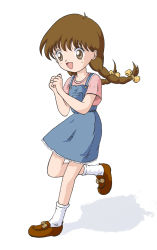 Rule 34 | 1990s (style), 1girl, akazukin chacha, brown eyes, brown hair, classmate, female focus, highres, long hair, manami, open mouth, shoes, smile, socks, solo, standing, twintails