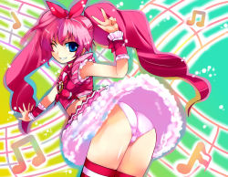 Rule 34 | 10s, 1girl, ass, blue eyes, bow, cure melody, houjou hibiki, long hair, magical girl, musical note, panties, pink bow, pink hair, precure, sawamura hikaru, solo, staff (music), suite precure, thighhighs, twintails, underwear, white panties, wrist cuffs