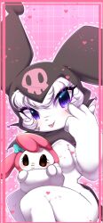 Rule 34 | breasts, furry, highres, kuromi, looking at viewer, my melody, onegai my melody, purple eyes, sanrio, skull, smile, tail
