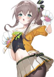 Rule 34 | 1girl, absurdres, aqua eyes, bare shoulders, brown hair, highres, hololive, jjetotwt, looking at viewer, natsuiro matsuri, paw pose, side ponytail, simple background, solo, virtual youtuber