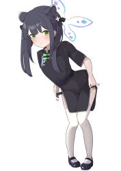 Rule 34 | 1girl, absurdres, animal ear fluff, animal ears, black dress, black footwear, black hair, black panties, blue archive, blunt bangs, china dress, chinese clothes, dress, full body, green eyes, heart, highres, leaning forward, legs, long hair, mary janes, nakare2845, panties, panty pull, pulled by self, shoes, short sleeves, shun (blue archive), shun (small) (blue archive), simple background, smile, solo, thighhighs, thighs, tiger ears, tiger girl, twintails, underwear, white background, white thighhighs