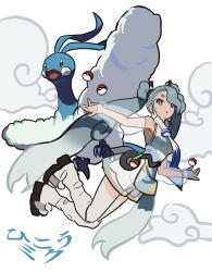 Rule 34 | 1girl, altaria, betti (xx betti), creatures (company), flying miku (project voltage), game freak, gen 3 pokemon, hatsune miku, highres, nintendo, official alternate costume, pokemon, pokemon (creature), project voltage, simple background, twintails, vocaloid, white background
