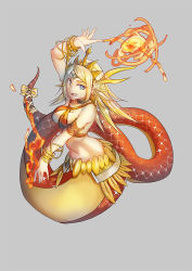 Rule 34 | 1girl, artist request, blonde hair, blue eyes, echidna (p&amp;d), fire, lamia, monster girl, puzzle &amp; dragons, smile, solo
