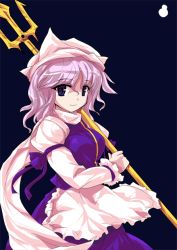 Rule 34 | 1girl, alphes (style), ex letty, female focus, hat, ideolo, letty whiterock, parody, polearm, short hair, solo, spear, style parody, touhou, trident, weapon