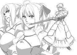 Rule 34 | 00s, 1girl, armor, armored dress, artoria pendragon (fate), azusa (hws), capcom, dress, fate/stay night, fate/unlimited codes, fate (series), greyscale, monochrome, saber (fate), saber alter, saber lily, sword, weapon