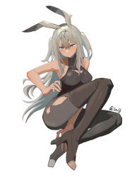Rule 34 | 1girl, absurdres, animal ears, arknights, artist name, black footwear, blue eyes, boots, breasts, hair between eyes, high heel boots, high heels, highres, inlb, leotard, long hair, medium breasts, pantyhose, savage (arknights), sidelocks, silver hair, simple background, sitting, solo, thigh boots, thighhighs, torn clothes, torn legwear, twitter username, two side up, white background