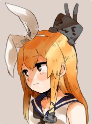 Rule 34 | &gt; &lt;, 1girl, :3, > <, alternate eye color, anchor hair ornament, bare shoulders, black neckerchief, blonde hair, blue sailor collar, blush, closed mouth, commentary, hair between eyes, hair ornament, hairband, ina (1813576), kantai collection, long hair, looking to the side, neckerchief, rensouhou-chan, sailor collar, shimakaze (kancolle), shirt, simple background, sleeveless, sleeveless shirt, smile, turret, upper body, weapon, white hairband, x3