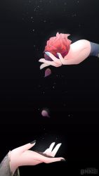 Rule 34 | 2girls, absurdres, black background, black nails, blue nails, ceres fauna, flower, hand focus, highres, hololive, hololive english, minxei, mori calliope, multiple girls, nail polish, petals, rose, rose petals, simple background, virtual youtuber