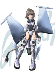 Rule 34 | 1girl, aircraft, airplane, blue eyes, boots, claws, jet, mecha musume, military, nano (nanosize), original, saab gripen, solo, tail