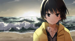 Rule 34 | amagami, beach, horizon, jacket, nanasaki ai, ocean, solo, yuu (yu1you2iu3)