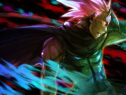 Rule 34 | 1boy, cape, gradient background, k9999, male focus, snk, solo, the king of fighters, white hair