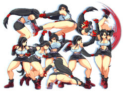 Rule 34 | 1990s (style), 1girl, ass, black hair, breasts, cleavage, covered erect nipples, final fantasy, final fantasy vii, fingerless gloves, flying peach, gloves, huge breasts, long hair, nonki, panties, patsuki, queen&#039;s axe, red eyes, solo, sprites, tifa lockhart, underwear