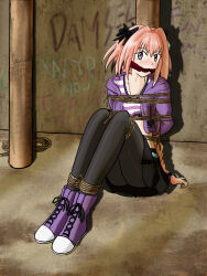 Rule 34 | 1boy, artist request, astolfo (fate), bdsm, bondage, bound, bound ankles, bound arms, bound legs, bound wrists, cleave gag, cloth gag, fate/grand order, fate (series), gag, gagged, highres, improvised gag, kidnapped, legs, long hair, looking at viewer, non-web source, pink hair, self-upload, source request, tied up (nonsexual), trap