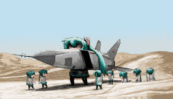 Rule 34 | 6+girls, aircraft, airplane, clone, desert, fighter jet, hatsune miku, historical event, iraq, jet, mig-25, military, military vehicle, multiple girls, rxjx, twintails, vehicle focus, vocaloid