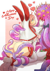 Rule 34 | 1girl, adapted costume, ahoge, anal, animal ears, anus, ass, blush, boots, bouquet, breasts, bridal veil, rabbit ears, clover, consensual tentacles, dress, elphelt valentine, flower, four-leaf clover, garter straps, gloves, green eyes, guilty gear, guilty gear xrd, habit, hairband, heart, highres, hmage, jewelry, long sleeves, monster, no panties, pink hair, puffy long sleeves, puffy sleeves, pussy, ring, short dress, short hair, smile, spikes, tentacles, tentacles, thigh boots, thighhighs, uncensored, vaginal, veil