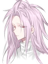 Rule 34 | 1boy, absurdres, chinese commentary, colored eyelashes, commentary request, eyelashes, hatsutori hajime, highres, jcwlg, long hair, male focus, parted bangs, pink hair, portrait, red eyes, saibou shinkyoku, shirt, simple background, smile, solo, white background, white shirt