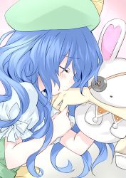Rule 34 | 10s, 1girl, 7a61, absurdres, bad id, bad pixiv id, blue hair, blush, colorized, date a live, derivative work, closed eyes, kissing hand, hat, highres, kiss, long hair, tsunako, yoshino (date a live), yoshinon