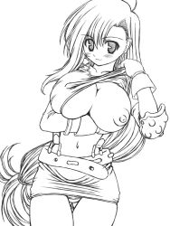Rule 34 | 1990s (style), 1girl, abu, belt, blush, breast hold, breast slip, breasts, clothes lift, final fantasy, final fantasy vii, greyscale, large breasts, long hair, low-tied long hair, miniskirt, monochrome, nipples, one breast out, pencil skirt, retro artstyle, shirt lift, skirt, solo, suspender skirt, suspenders, tifa lockhart, very long hair