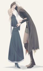Rule 34 | 2girls, blonde hair, bloodborne, dress, hat, height difference, highres, itsuki (itsukiovo), kiss, lady maria of the astral clocktower, long hair, multiple girls, ponytail, reverse trap, saint adeline, sword, the old hunters, weapon, yuri