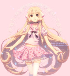 Rule 34 | 1girl, chii, chobits, dav-19, legs together, long hair, miniskirt, pink background, skirt, solo, standing, tagme, thighhighs, very long hair, watermark, web address, white thighhighs