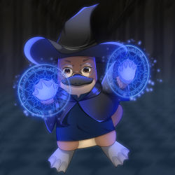 Rule 34 | absurdres, animal, borrowed character, brown eyes, furry, glasses, hat, highres, magic, non-web source, original, platypus, spell, tail, webbed feet, webbed hands, wizard, wizard hat