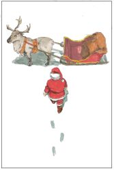 Rule 34 | 1boy, 1other, akira (manga), artist request, black border, boots, border, brown footwear, christmas, facing away, from above, from behind, fur, fur-trimmed headwear, fur-trimmed jacket, fur trim, hat, highres, jacket, outdoors, pants, parody, red headwear, red jacket, red pants, reindeer, santa claus, santa costume, santa hat, sketch, sleigh, snow, source request, walking