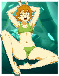 Rule 34 | 1girl, ass, barefoot, bra, breasts, brown hair, daga, feet, glasses, katie holt, navel, nipples, panties, pidge gunderson, short hair, small breasts, soles, solo, source request, sports bra, spread legs, tagme, toes, underwear, voltron, voltron: legendary defender, voltron (series)