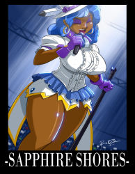 Rule 34 | 1girl, blue hair, breasts, curvy, dark-skinned female, dark skin, earrings, female focus, highres, jewelry, microphone, my little pony, my little pony: friendship is magic, personification, saphire shores, shonuff44, solo