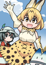 Rule 34 | 10s, animal ears, bag, check commentary, cloud, commentary request, day, hat, kaban (kemono friends), kemono friends, lucky beast (kemono friends), roah, serval (kemono friends)