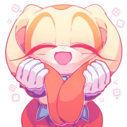 Rule 34 | 1girl, :d, ^ ^, child, closed eyes, cream the rabbit, facing viewer, furry, furry female, gloves, open mouth, orange eyes, pyungsyu, rabbit girl, simple background, smile, solo, sonic (series), white background, white gloves