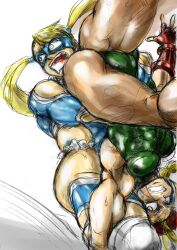 Rule 34 | 2girls, ass, blonde hair, braid, braided ponytail, cammy white, capcom, fighting, fingerless gloves, gloves, hair ornament, hairclip, hat, hey (bluebell), leotard, long hair, mask, multiple girls, rainbow mika, scar, scar on face, street fighter, submission hold, twintails, wrestler, wrestling, wrestling outfit