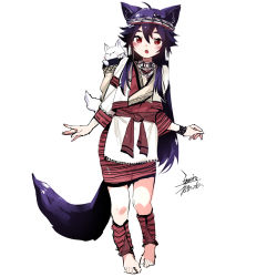 Rule 34 | 1girl, animal ears, black hair, blush, chinese commentary, commentary request, dated, ejami, ekko (ejami), fox ears, fox girl, fox tail, furry, long hair, looking at viewer, open mouth, original, red eyes, signature, simple background, solo, tail, white background