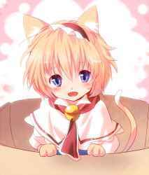 Rule 34 | 1girl, alice margatroid, animal ears, bell, blonde hair, blue eyes, blush, box, capelet, cardboard box, cat ears, cat girl, cat tail, fang, female focus, hairband, in box, in container, jingle bell, kemonomimi mode, open mouth, sen&#039;yuu yuuji, smile, solo, tail, touhou, upper body