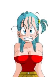 Rule 34 | 1980s (style), 1girl, angry, breasts, bulma, dragon ball, game cg, green hair, large breasts, long hair, oldschool, ponytail, shiny skin, solo, yamamoto doujin