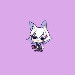 Rule 34 | 1girl, animal ears, chibi, cross (vgne4542), cup, disposable coffee cup, disposable cup, fox ears, fox tail, highres, holding, holding cup, phase connect, short hair, solo, tail, tenma maemi, white hair