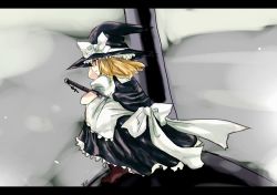 Rule 34 | 1girl, blonde hair, boots, fastbond, hat, hat ribbon, kirisame marisa, letterboxed, orange eyes, ribbon, solo, touhou, witch hat