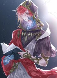 Rule 34 | 1boy, book, crystal exarch, final fantasy, final fantasy xiv, g&#039;raha tia, holding, holding book, hooded robe, male focus, material growth, red eyes, red hair, robe, smile, tears, tladpwl03