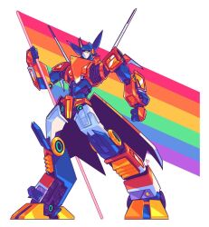 Rule 34 | 1boy, enzomus prime, full body, highres, lgbt pride, male focus, mecha, optimus prime, rainbow flag, robot, simple background, solo, transformers, white background