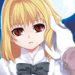 Rule 34 | 00s, 1girl, arcueid brunestud, blonde hair, bow, full moon, holding, holding hair, moon, nina (pastime), red eyes, solo, tsukihime, aged down