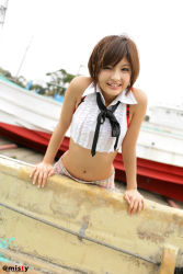 Rule 34 | crop top, docks, highres, midriff, nagasaki rina, necktie, photo (medium), plaid, pleated skirt, skirt