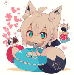 Rule 34 | 1girl, ahoge, animal ear fluff, animal ears, blue neckerchief, blush, chibi, closed mouth, commentary request, fox ears, fubuchun, green eyes, hair between eyes, heart, highres, hololive, innertube, long hair, long sleeves, looking at viewer, muuran, neckerchief, oruyanke (shirakami fubuki), shirakami fubuki, shirakami fubuki (1st costume), shirt, signature, sleeves past fingers, sleeves past wrists, smile, solo, swim ring, translation request, virtual youtuber, white background, white hair, white shirt, white sleeves