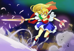 Rule 34 | 1990s (style), akazukin chacha, blonde hair, highres, magical princess, shield, sword, weapon