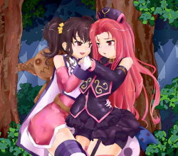 Rule 34 | 00s, 2girls, anise tatlin, arietta (tales), blush, brown hair, collar, female focus, gothic lolita, lolita fashion, long hair, multiple girls, nature, outdoors, pink hair, stuffed animal, stuffed toy, tales of (series), tales of the abyss, twintails, yuri