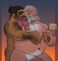Rule 34 | 2boys, absurdres, after kiss, ass hair, back hair, bara, beard, belly, chest hair, completely nude, couple, dark-skinned male, dark skin, dwarf, eye contact, face-to-face, facial hair, facial mark, fat, fat man, foreplay, from side, full beard, girthy penis, gradient beard, hairy, highres, holding hands, long beard, looking at another, male focus, mature male, multiple boys, navel, navel hair, nipples, nude, original, penis, profile, saliva, saliva trail, sinnergybrute, sparse arm hair, sparse leg hair, stomach, thick arm hair, thick ass hair, thick beard, thick eyebrows, thick thighs, thighs, tied beard, tongue, tongue out, very hairy, yaoi