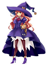 Rule 34 | 1girl, bad id, bad pixiv id, black pantyhose, breasts, female focus, full body, hat, high heels, long hair, original, pantyhose, pink hair, pixiv fantasia, pixiv fantasia 5, shoes, simple background, skirt, solo, stuffed toy, white background, witch hat, yui tooru