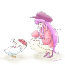 Rule 34 | 1girl, bird, chinese clothes, duck, flower, glasses, highres, mousse (duck) (ranma 1/2), ranma 1/2, red eyes, rose, shampoo (ranma 1/2), wanta (futoshi)