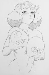 Rule 34 | 1girl, breasts, grabbing own breast, highres, hokuto (tokuho), huge breasts, inazuma eleven (series), inazuma eleven ares no tenbin, long hair, nipples, nude, umihara norika